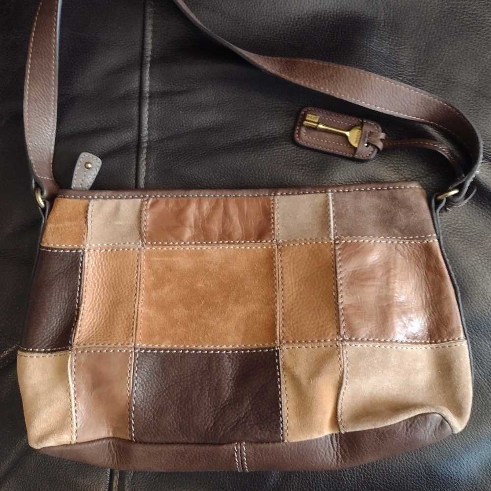 Fossil Patchwork Leather & Suede Hobo  Bag